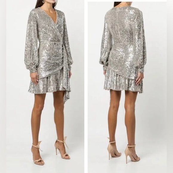 Sachin + Babi Dresses & Skirts - New SACHIN + BABI Delaney Sequinned Mini Dres Sz: 6 Silver Long sleeve